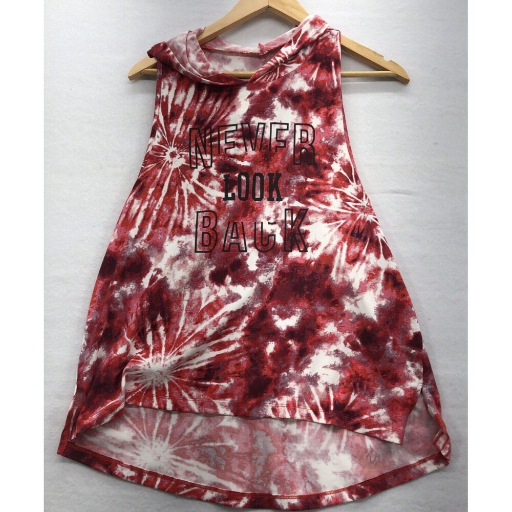 Athletic Womens Tank Hooded Tie Dye Red High Low Never Look Back Red